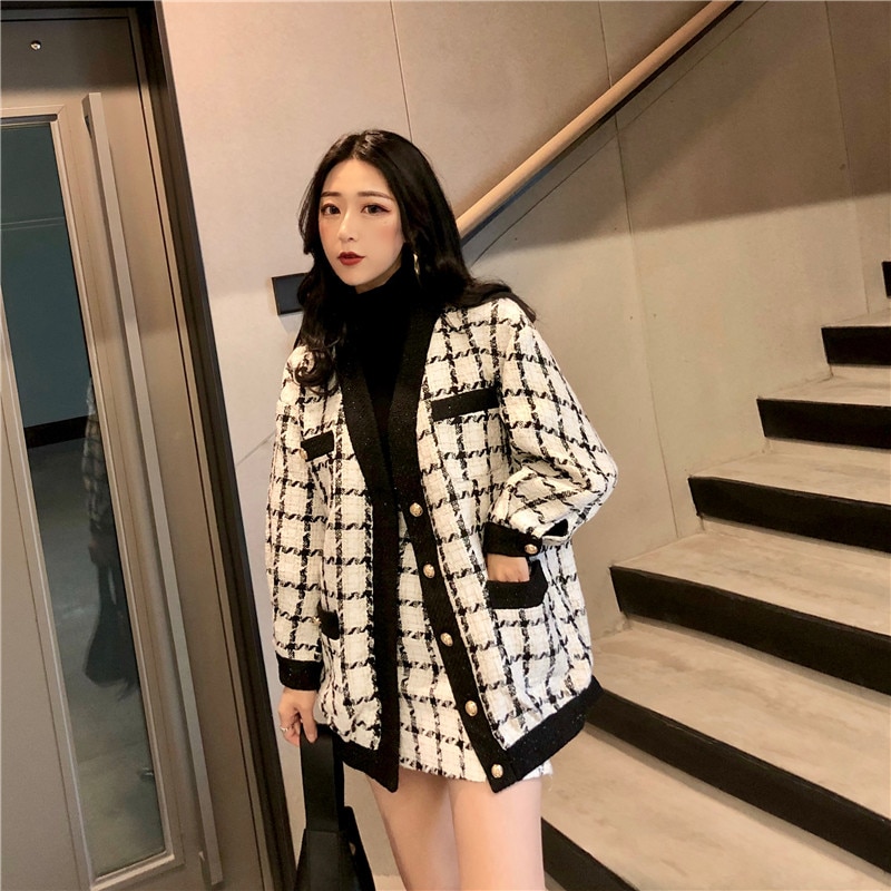 2020-Autumn-Winter-Fashion-2-Piece-Set-Women-Long-Sleeve-Tweed-Wool-Jacket-Coat-Mini-Wool-2