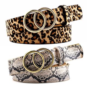 2020 Designer Leather Snake Zebra Belt Leopard Women Female Fashion Waist Double Ring Circle Buckle Girl Jeans Dress Wild Belts