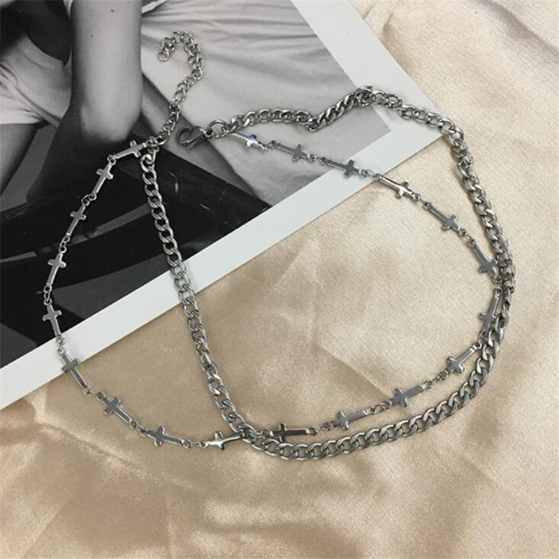 2020-Hot-Sale-Kpop-Goth-Stainless-Steel-Layered-Cross-Necklace-Short-Chain-Choker-Necklaces-For-Women-1