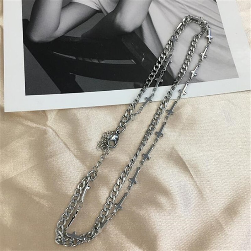 2020-Hot-Sale-Kpop-Goth-Stainless-Steel-Layered-Cross-Necklace-Short-Chain-Choker-Necklaces-For-Women-2
