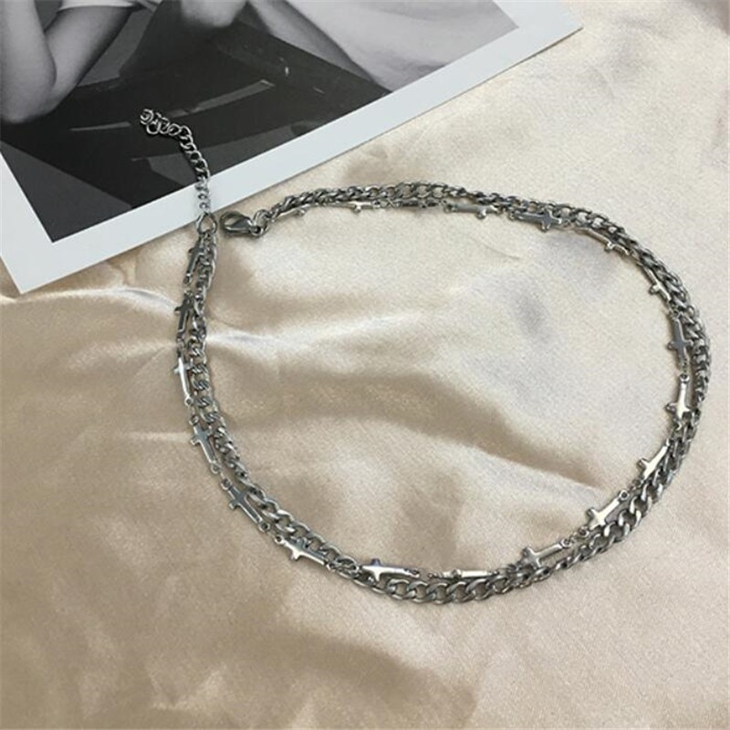 2020-Hot-Sale-Kpop-Goth-Stainless-Steel-Layered-Cross-Necklace-Short-Chain-Choker-Necklaces-For-Women-3