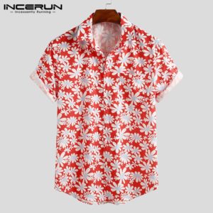 2020 Men's Hawaiian Shirt Floral Print Streetwear Brand Turn Down Collar Camisa Summer Short Sleeve Casual Beach Blouse INCERUN