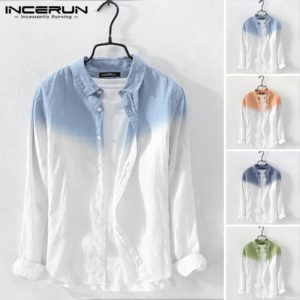 2020 Men's Shirt Fashion Cotton Long Sleeve Hanging Dyed Gradient Button Chic High Street Men Casual Shirts Camisa S-5XL INCERUN