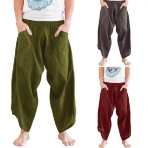 Adult Men Medieval Costume Knights Renaissance Loose Harem Pants Viking Navigator Leg Pocket Trouser Pirate Horseman Halloween