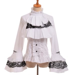 Black Gothic Blouse Women Vintage Steampunk Elegant Princess Empire Royal Waist Lace Up Lolita Jabot Shirt Tops