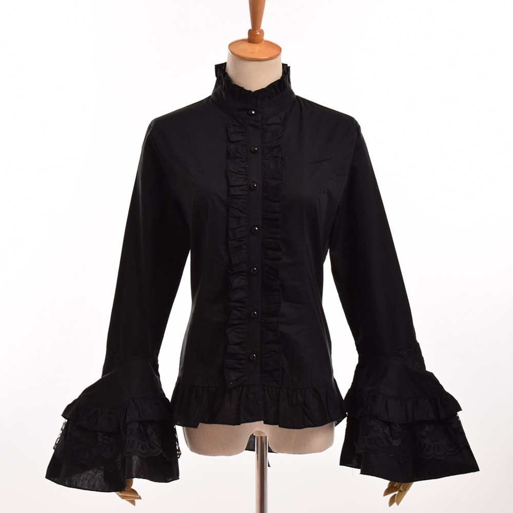 Black-Gothic-Blouse-Women-Vintage-Steampunk-Elegant-Princess-Empire-Royal-Waist-Lace-Up-Lolita-Jabot-Shirt-4
