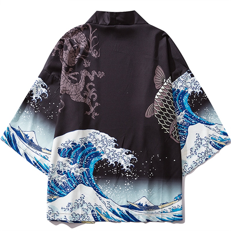 Black-Kimono-Cardigan-Women-Men-Japanese-Obi-Male-Yukata-Men-s-Haori-Japanese-Wave-Carp-Print