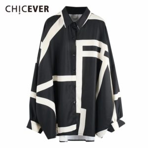 CHICEVER Striped Print Hit Color Women's Shirt Lapel Collar Long Sleeve Casual Loose Female Blouse 2020 Summer Clothes New