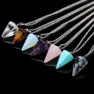 Column Necklaces Natural Stone Pendants Pink Stone Pendant Tapered Section Pendulum Hexagonal Crystal Pendant Necklace for Women