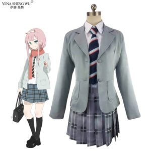 DARLING in the FRANXX Cosplay Suit Code 002 Zero Two Halloween Party Stage Costume Japan Anime High School Uniform 5pcs set