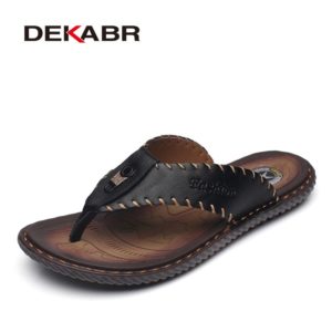 DEKABR Genuine Leather Mens Slippers Fashion Walking Casual Shoes Summer Male Beach Flip Flops Indoor Footwear Flat Sandals