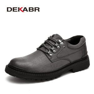 DEKABR New Fashion Men Shoes Luxury Classic Men Leather Grey Shoes Men Oxfords Designer Waterproof Work Casual Footwear Sneakers