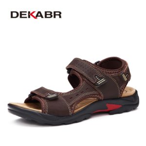 DEKABR Summer Big Size Men's Sandals British Fashion Genuine Leather Beach Shoes Mens Casual Massage Non-Slip Slippers Flats