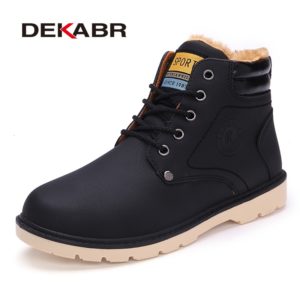 DEKABR Super Warm Men's Winter Pu Leather Ankle Boots Men Autumn Waterproof Snow Boots Leisure Winter Autumn Boots Shoes Mens