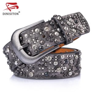 DINISITON Rivet Belt Fashion Rhinestone Men&Women's Studded Belts High Quality Male Leather Rock Women Strap Hip Hop CM002