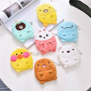 FUDEAM Soft Plush Cartoon Rabbit Bear Women Coin Purse Mini Cute Oval Zipper Children Girl Coin Wallet USB Cable Headset Bag