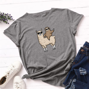 Fashion Cotton Female T-shirts Short Sleeve Plus Size Women T Shirt Alpaca Sloth Printing Tops Harajuku Kpop Tee tshirt Femme