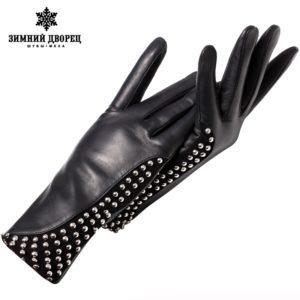 Genuine Leather gloves Punk style gloves female Fashion leather gloves warm gloves winter Popular style gloves women rivet desig