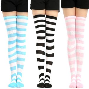Girls Stripe New Socks Fashion Stockings Casual Thigh High Over Knee Acrylic Colour Comic High Socks Female Long Knee Sock 001