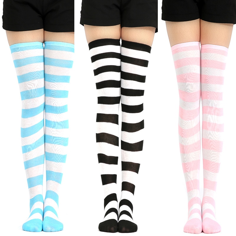 Girls-Stripe-New-Socks-Fashion-Stockings-Casual-Thigh-High-Over-Knee-Acrylic-Colour-Comic-High-Socks