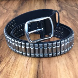 Heavy Metal Rivet Men Genuine Leather Belt Men Metal Stud Punk Jeans Belts For Men Strap Cinturon Hombre Ceinture Black MBT0572