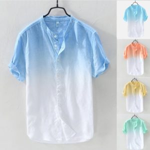 High quality Men's Fashion Shirt Cotton Slim Gradient print Short-sleeved Shirt Male Casual New 2019