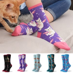 Hot Sale Colorful Women's Cotton Crew Socks Funny Banana Cat Animal Pattern Creative Ladies Novelty Socks For Gifts