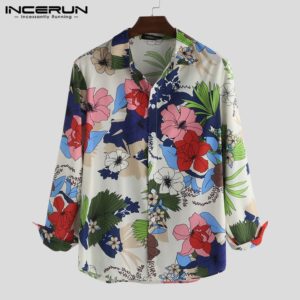 INCERUN Fashion Floral Print Men Long Sleeve Shirt Chic Turn-down Collar Vintage Casual Brand Shirts Men Camisa Masculina 2020