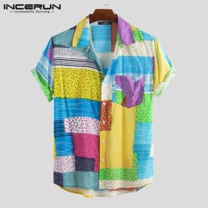 INCERUN Fashion Men Hawaiian Shirt Printing Short Sleeve Beach Vacation Summer Casual Mens Brand Shirts Streetwear Chic Camisa