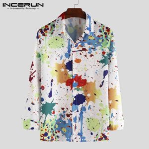 INCERUN Fashion Printed Men Basic Shirt 2020 Lapel Breathable High Street Casual Long Sleeve Brand Men Dress Shirts Camisa S-3XL