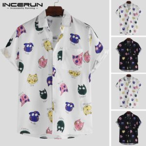 INCERUN Men Shirt Cartoon Printed Short Sleeve Loose Casual Hawaiian Shirt Men Summer Cool Fashion Streetwear Couple Shirts 2020