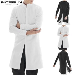 INCERUN Men Shirt Long Sleeve Stand Collar Cotton Vintage Top Men Solid Indian Style Casual Streetwear Men Long Shirt Hombre 5XL