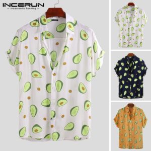 INCERUN Summer Avocado Print Men Shirt Turn-down Collar Short Sleeve Casual Beach Hawaiian Shirts Men Streetwear Camisa 2020 5XL