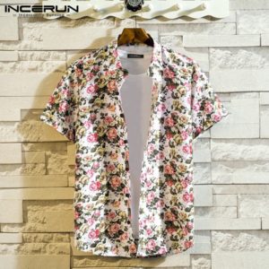 INCERUN Summer Men Floral Printed Shirt Short Sleeve Lapel Button Breathable Casual Vacation Hawaiian Shirts Men Camisa 2020 3XL