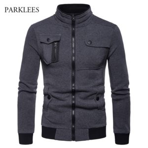 Irregular 4 pocket Designed Jacket Men 2018 Fashion Stand Collar Zipper Cotton Casaco Masculino Casual Hiphop Jackets Coats Mens