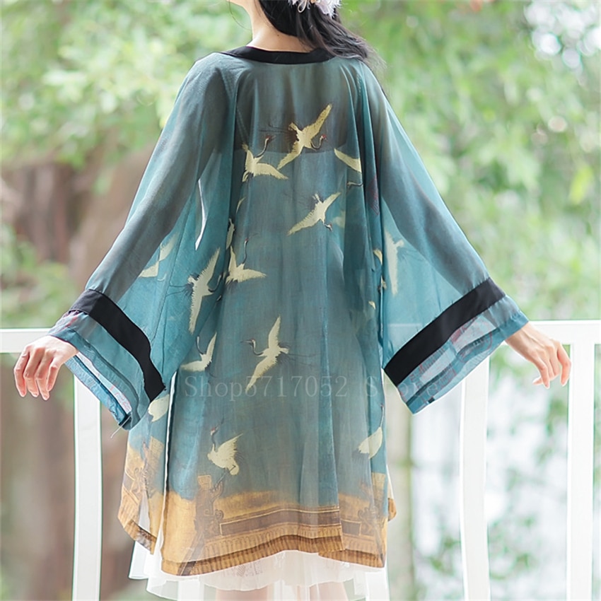 Japanese-Traditional-Clothes-Women-Mujer-Summer-Beach-Sun-Protection-Jacket-Crane-Print-Kimono-Haori-Chinese-Harajuku
