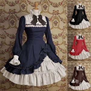 Japanese palace sweet lolita dress vintage lace bowknot high collar high waist victorian dress kawaii girl gothic lolita op loli