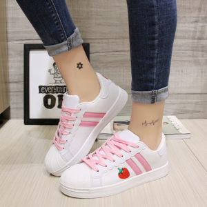 Japanese sweet lolita shoes round head flat strawberry board shoes kawaii girl sneakers kawaii shoes loli cos