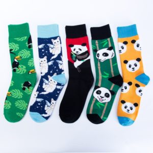 Jhouson 1 pair Men's Combed cotton Colorful Funny Socks Novelty Panda Pattern Casual Crew Street Wear Cool Skateboard Socks