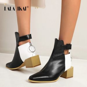 LALA IKAI Boots Women Autumn Winter 2020 New Ankle Boots High Heels Zipper Short Boots Feminine Shoes Women's Booties XWC10268-4