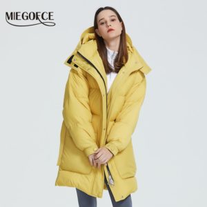MIEGOFCE 2020 New Design Winter Coat Womens Parka Insulated Loose Cut With Patch Pockets Casual Loose Jacket Stand Collar Hooded