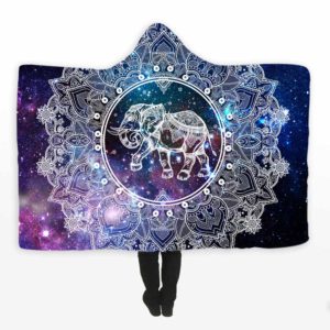 Mandala Blue India Elephant Hooded Blanket Bohemian Coral Fleece Hoodie Blanket Soft On Sofa Bed Wrapped Shawls Throw Blankets