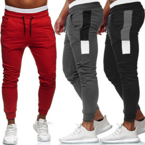 Men Casual Elastic Waist Sweatpants Fashion Sports Long Pants Running Joggers Slim Fit Trousers Black Gray Red