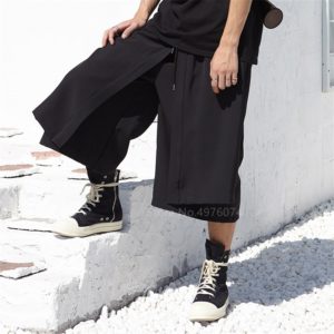 Men Japan Kimono Loose Wide Leg Pant Fashion Casual Skirt Trousers Male Harajuku Hip Hop Punk Harem Pants Samurai Costume Haori