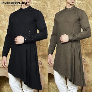 Men Shirt Indian Clothing Solid Color Long Sleeve Cotton Casual Tops Men Islamic Muslim Arab Kaftan Men Long Shirt 3XL INCERUN