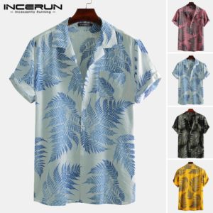 Men Tropical Leaf Pattern Floral Shirt Man Short Sleeve Lapel Printed Shirt Casual Summer Hawaiian Holiday Loose Buttons Blouse7
