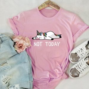 NOT TODAY Unicorn Printed 100% Cotton Short-sleeved Women's T-shirt Casual Soft Female T shirt Women Plus Size Top