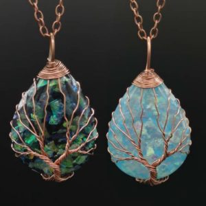 New Abalone Shell Resin Necklace Women Men Jewelry Teardrop Pendant Water Drop Chain Necklaces Wire Wrapp Tree of Life Pendants