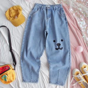 New Cute Cartoon Anime Girls Trouser Wild Casual trousers Soft sister Loose Student Sweet Spring Autumn Japanese New Women Jeans