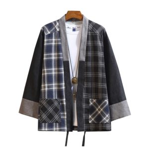 New Japanese Men Cotton Plaid Kimono Japan Haori Outterwear Hanten coat Fashion male samurai clothing Kimono Yukata Clothes